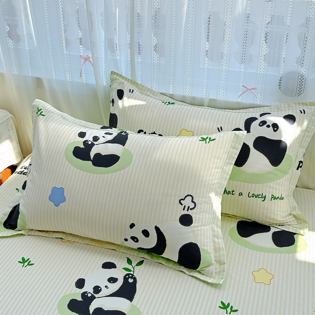 91家纺网 家纺一手货源 找家纺 恩泽家纺 2026春夏新款全棉纯棉12868印花四件套及单品系列-单枕套枕套单件 小熊猫