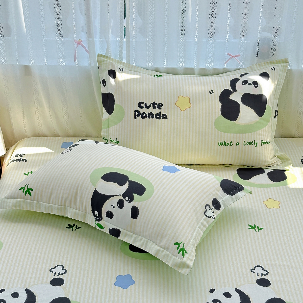 91家纺网 家纺一手货源 找家纺 恩泽家纺 2026春夏新款全棉纯棉12868印花四件套及单品系列-单枕套枕套单件 小熊猫