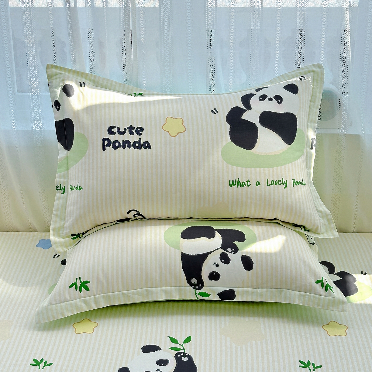 91家纺网 家纺一手货源 找家纺 恩泽家纺 2026春夏新款全棉纯棉12868印花四件套及单品系列-单枕套枕套单件 小熊猫