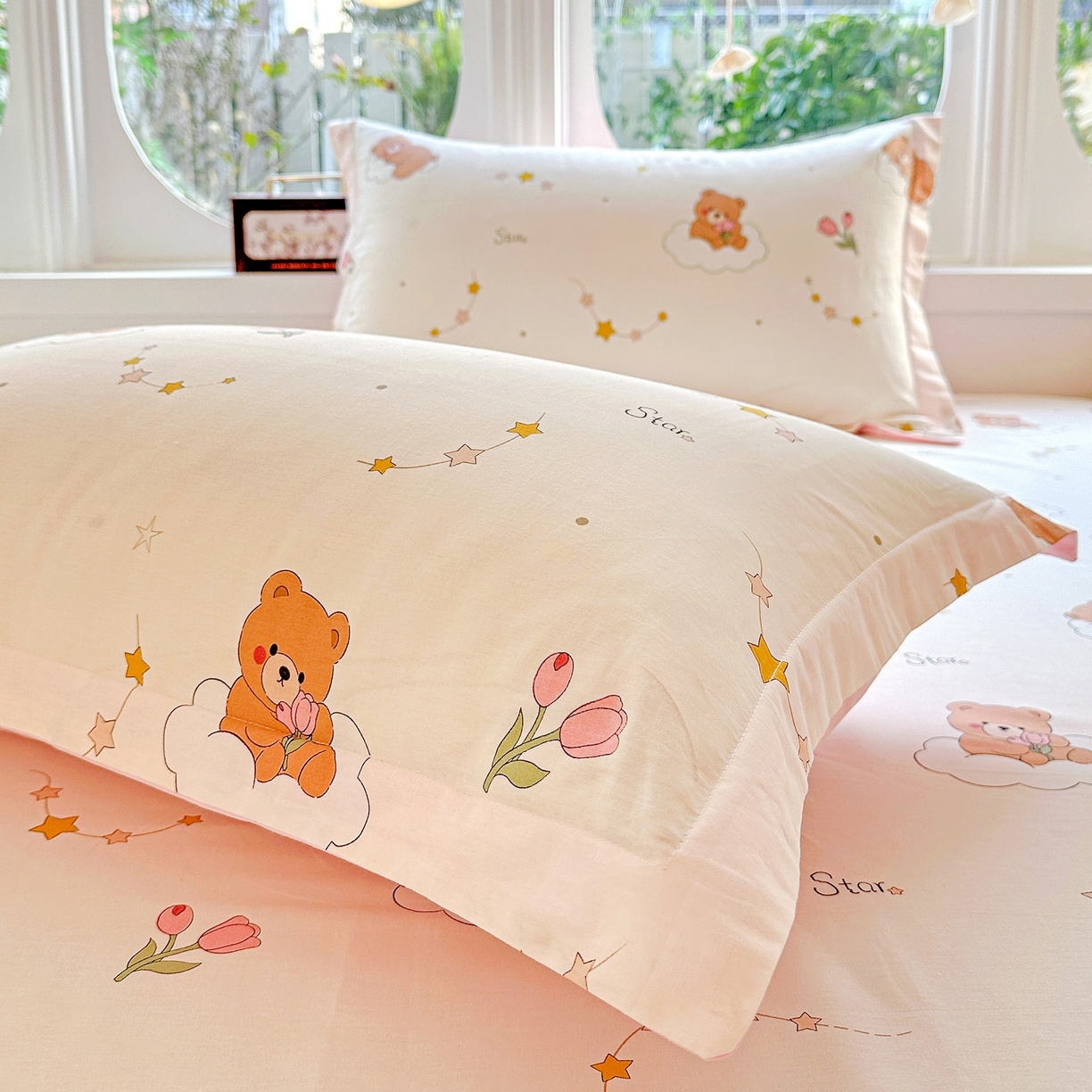 91家纺网 家纺一手货源 找家纺 恩泽家纺 2026春夏新款全棉纯棉12868印花四件套及单品系列-单枕套枕套单件 星梦童话