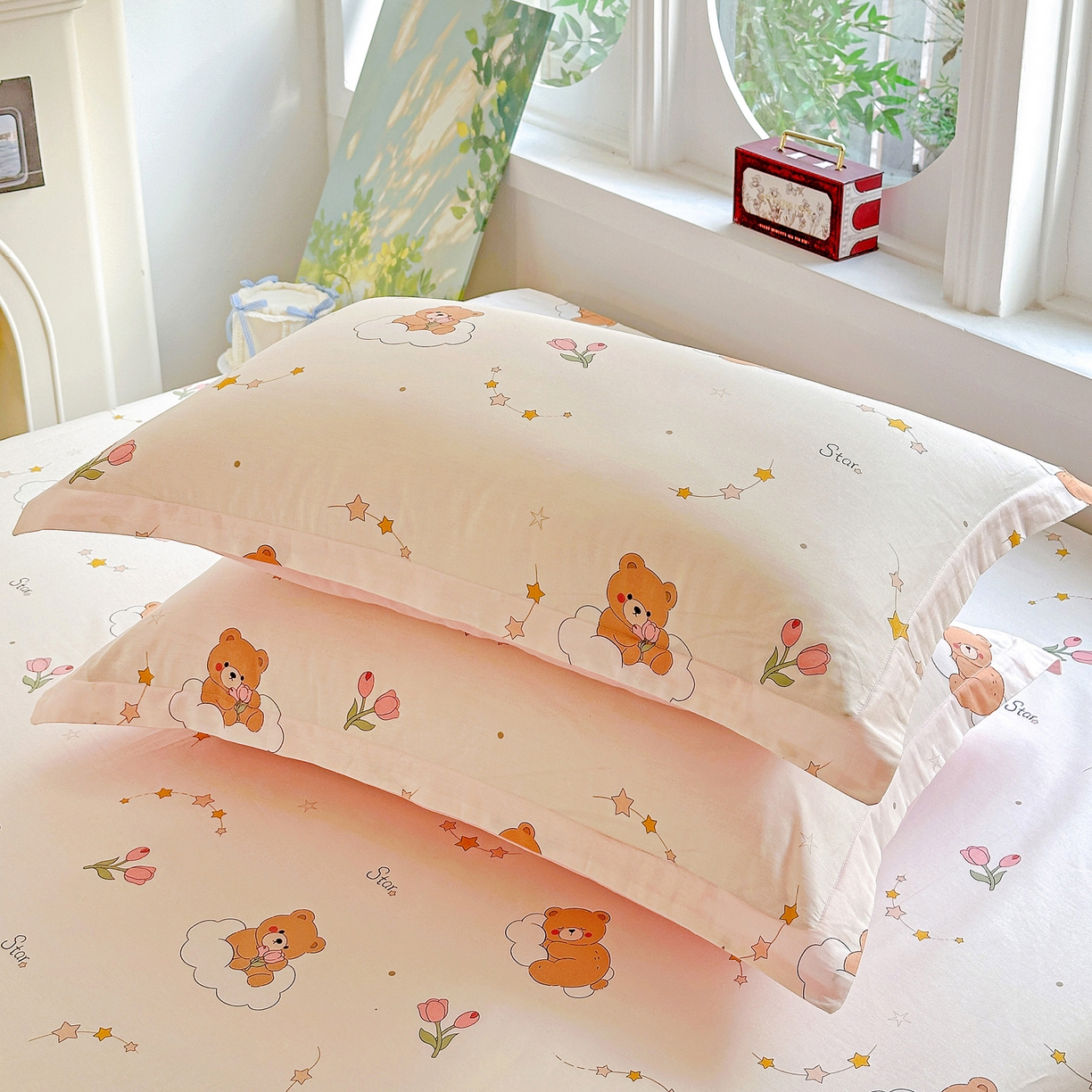 91家纺网 家纺一手货源 找家纺 恩泽家纺 2026春夏新款全棉纯棉12868印花四件套及单品系列-单枕套枕套单件 星梦童话