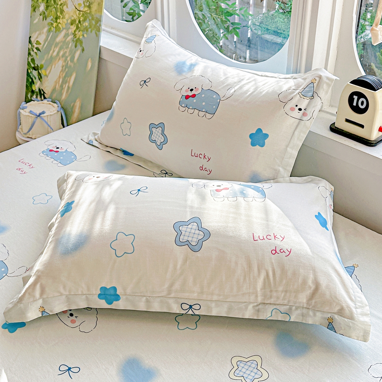 恩泽家纺 2026春夏新款全棉纯棉12868印花四件套及单品系列-单枕套枕套单件 星愿萌犬