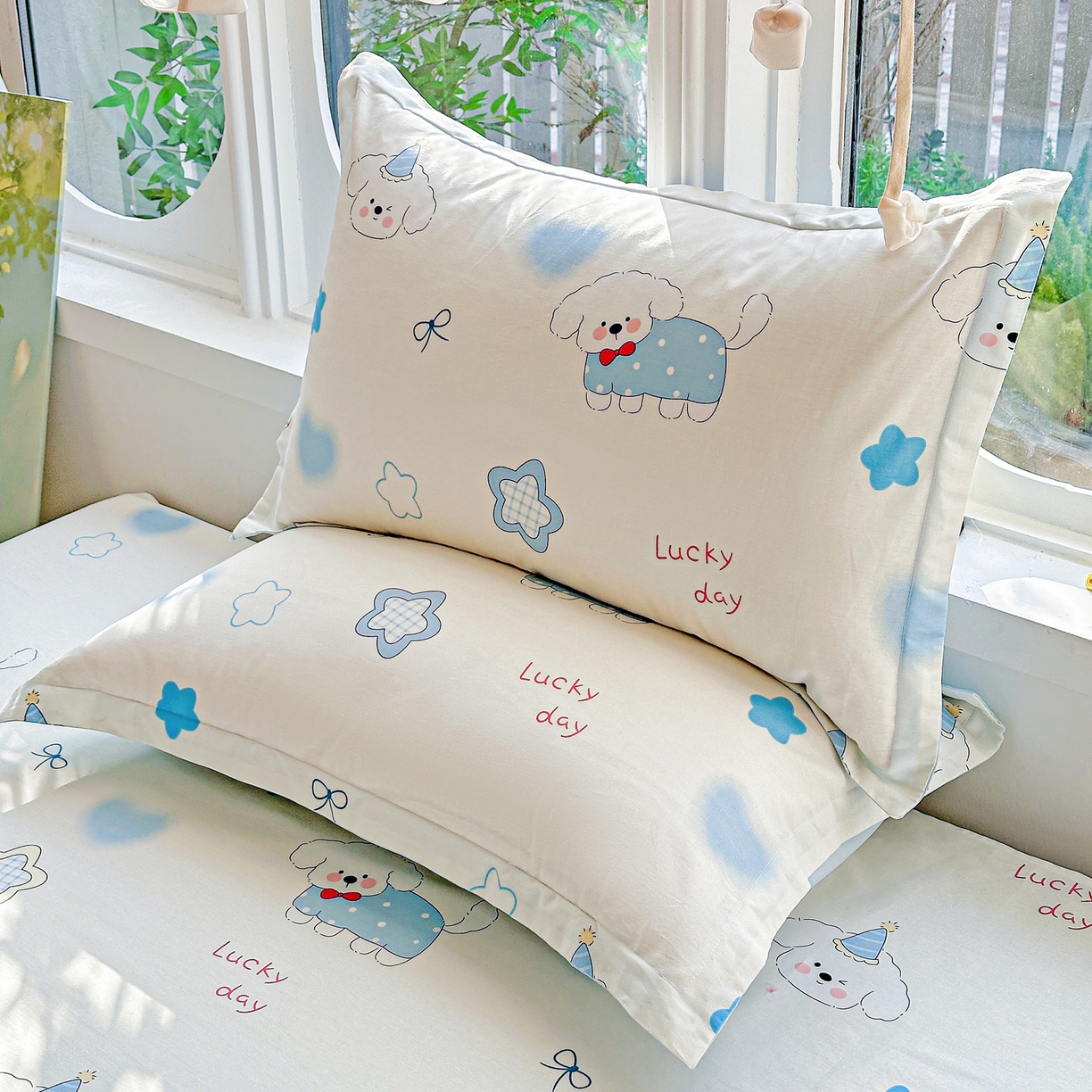 91家纺网 家纺一手货源 找家纺 恩泽家纺 2026春夏新款全棉纯棉12868印花四件套及单品系列-单枕套枕套单件 星愿萌犬