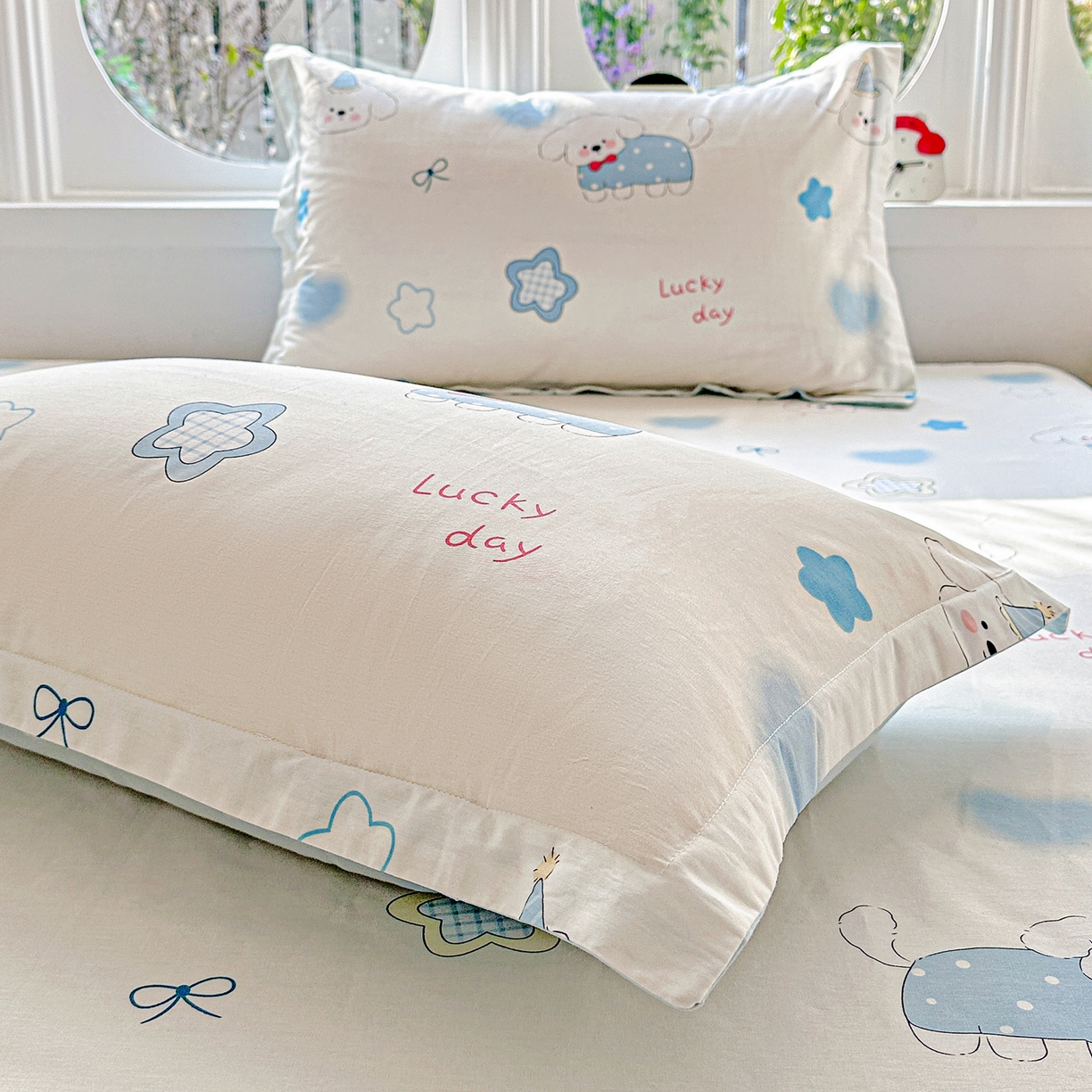 91家纺网 家纺一手货源 找家纺 恩泽家纺 2026春夏新款全棉纯棉12868印花四件套及单品系列-单枕套枕套单件 星愿萌犬