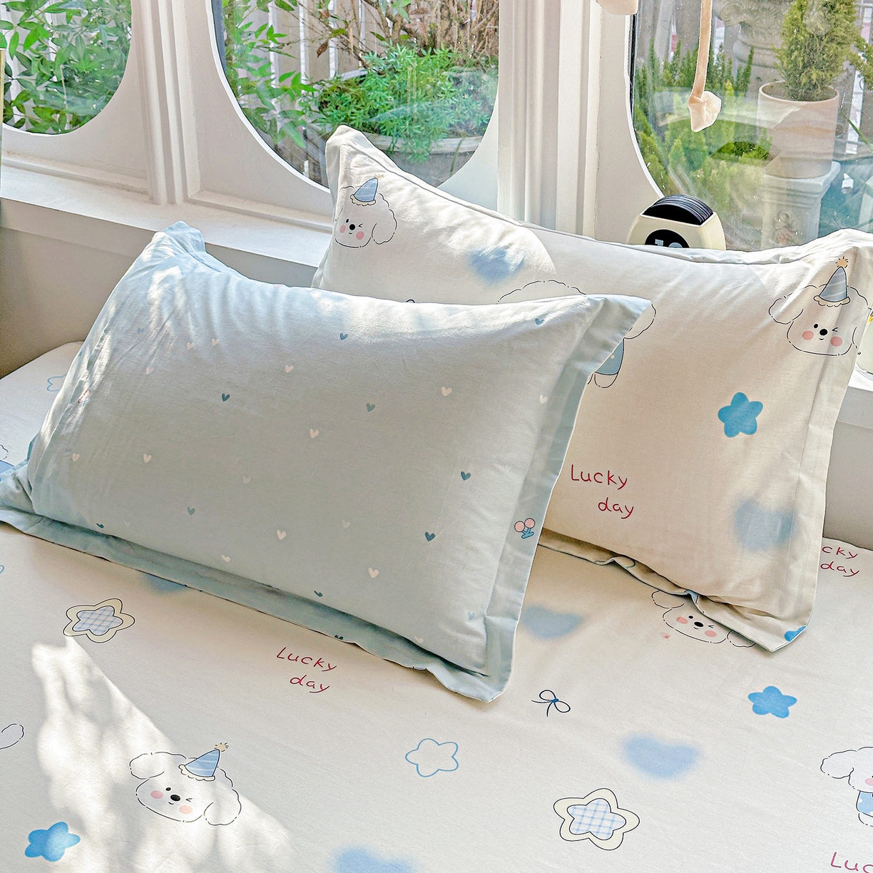 91家纺网 家纺一手货源 找家纺 恩泽家纺 2026春夏新款全棉纯棉12868印花四件套及单品系列-单枕套枕套单件 星愿萌犬