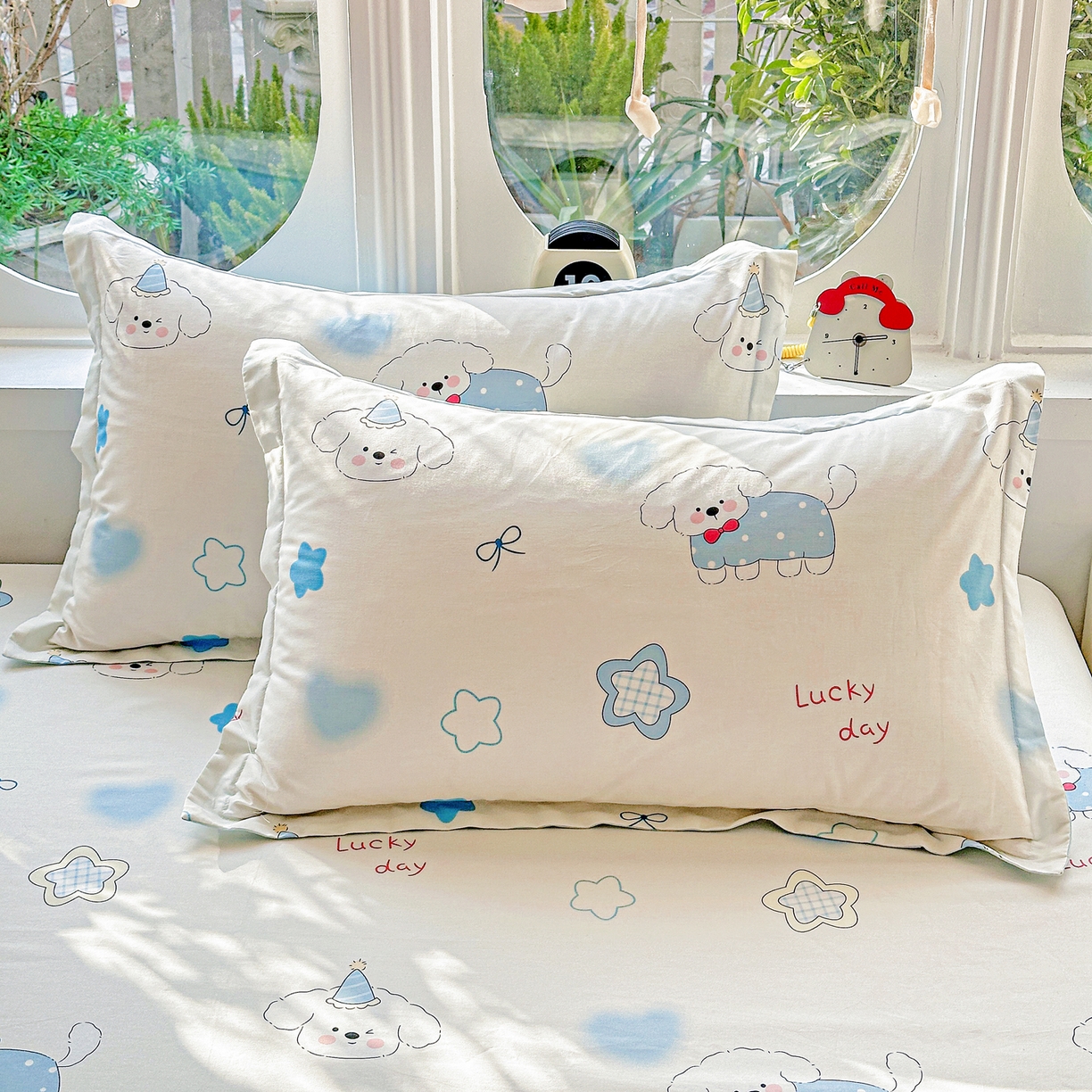 91家纺网 家纺一手货源 找家纺 恩泽家纺 2026春夏新款全棉纯棉12868印花四件套及单品系列-单枕套枕套单件 星愿萌犬