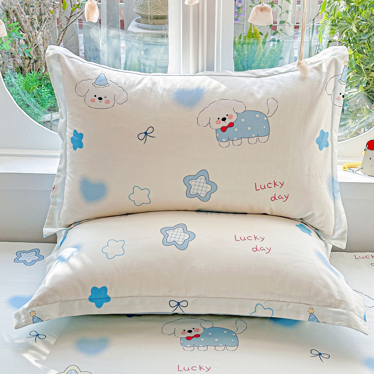 91家纺网 家纺一手货源 找家纺 恩泽家纺 2026春夏新款全棉纯棉12868印花四件套及单品系列-单枕套枕套单件 星愿萌犬