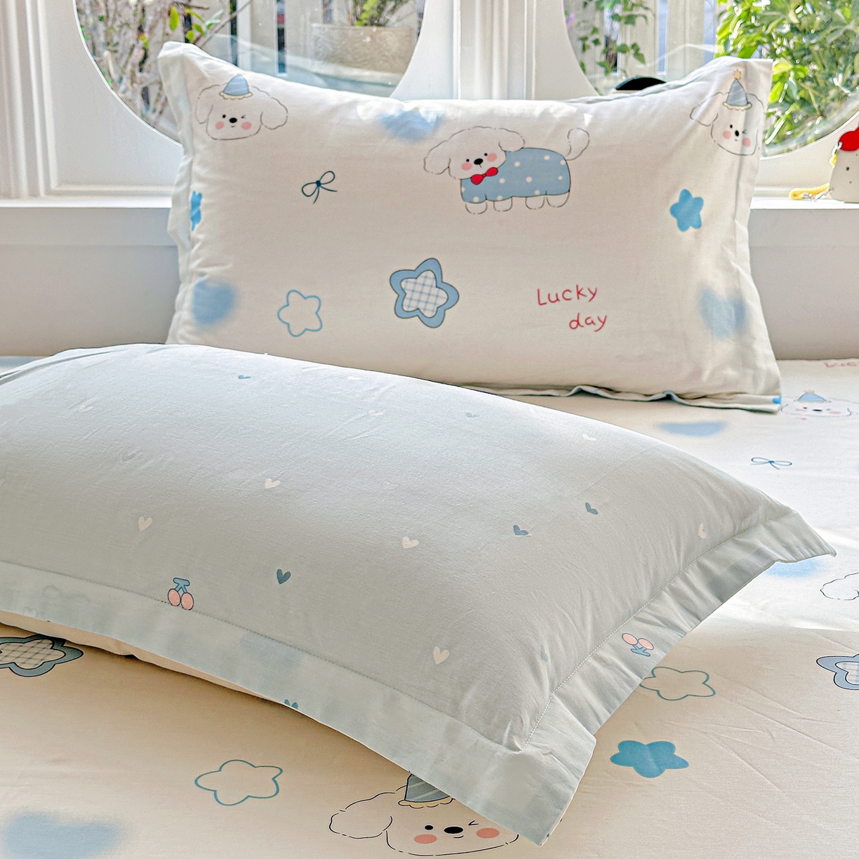 91家纺网 家纺一手货源 找家纺 恩泽家纺 2026春夏新款全棉纯棉12868印花四件套及单品系列-单枕套枕套单件 星愿萌犬