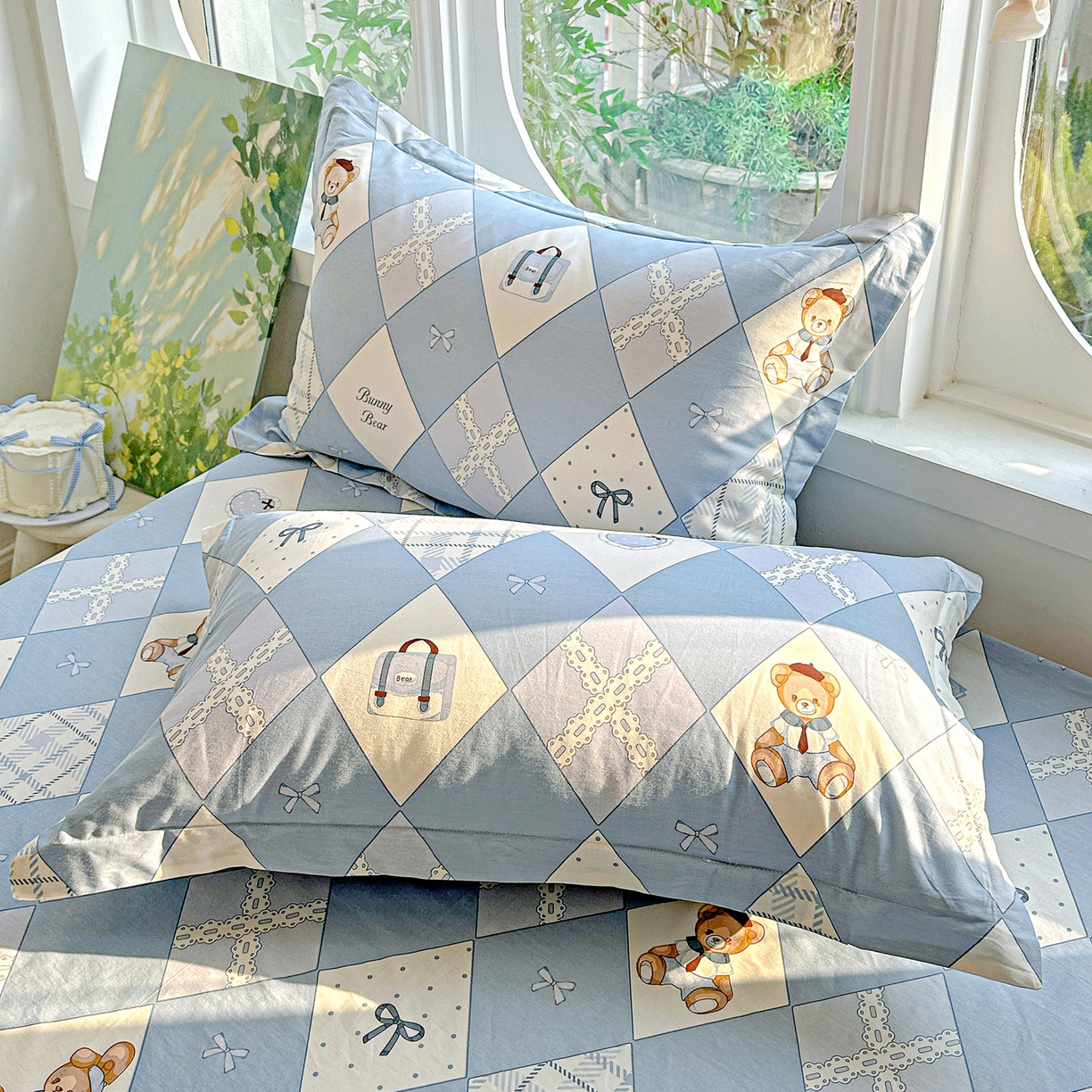 恩泽家纺 2026春夏新款全棉纯棉12868印花四件套及单品系列-单枕套枕套单件 学院风