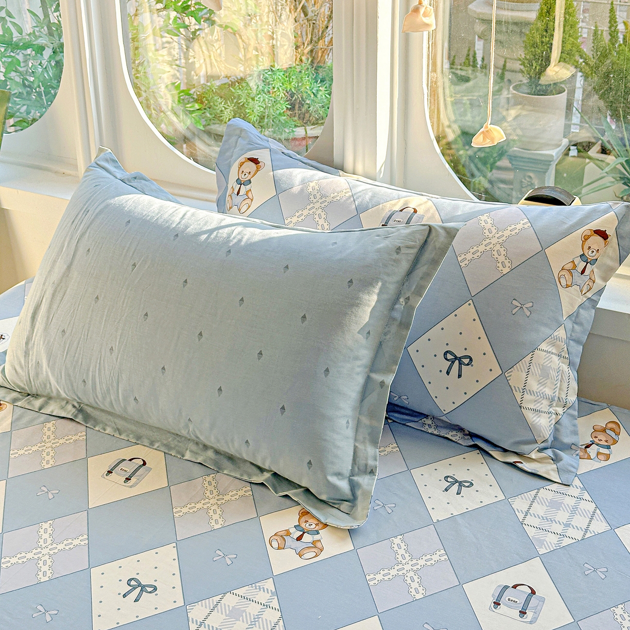 91家纺网 家纺一手货源 找家纺 恩泽家纺 2026春夏新款全棉纯棉12868印花四件套及单品系列-单枕套枕套单件 学院风