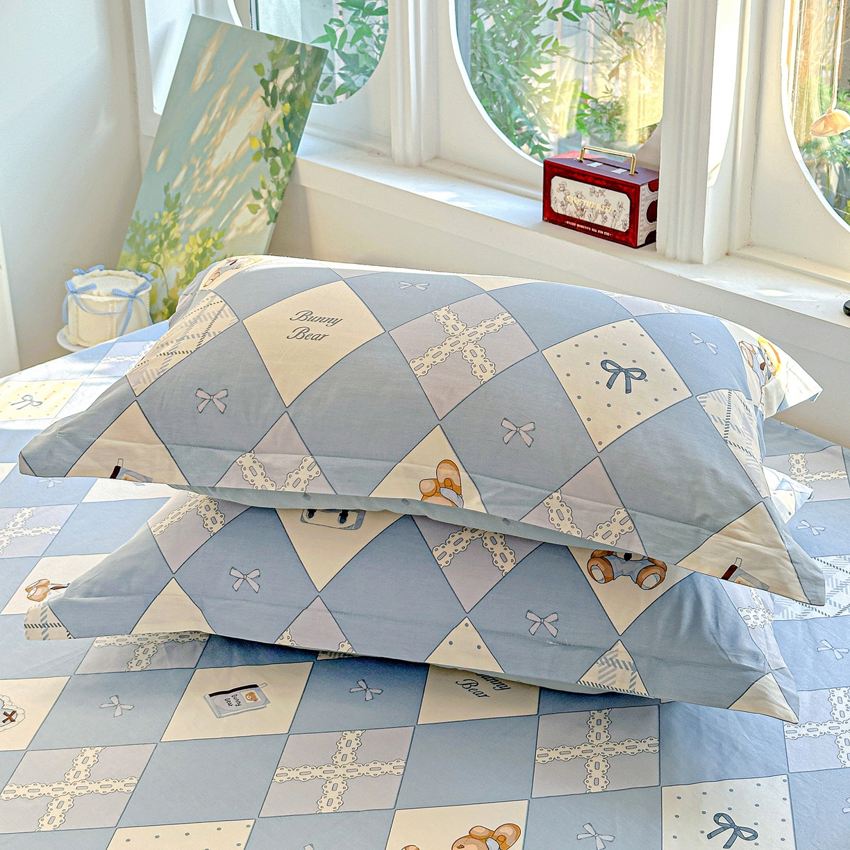 91家纺网 家纺一手货源 找家纺 恩泽家纺 2026春夏新款全棉纯棉12868印花四件套及单品系列-单枕套枕套单件 学院风