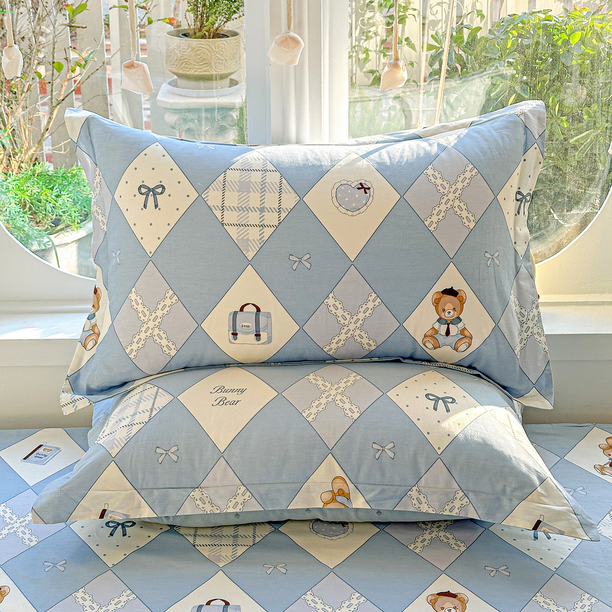 91家纺网 家纺一手货源 找家纺 恩泽家纺 2026春夏新款全棉纯棉12868印花四件套及单品系列-单枕套枕套单件 学院风