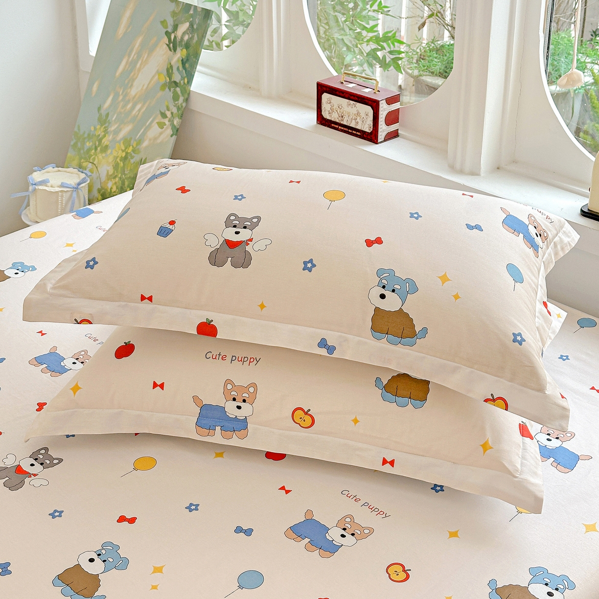 91家纺网 家纺一手货源 找家纺 恩泽家纺 2026春夏新款全棉纯棉12868印花四件套及单品系列-单枕套枕套单件 雪纳瑞