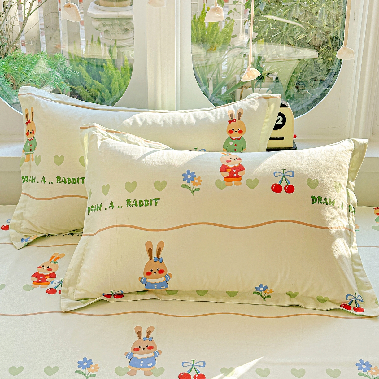 91家纺网 家纺一手货源 找家纺 恩泽家纺 2026春夏新款全棉纯棉12868印花四件套及单品系列-单枕套枕套单件 樱桃兔