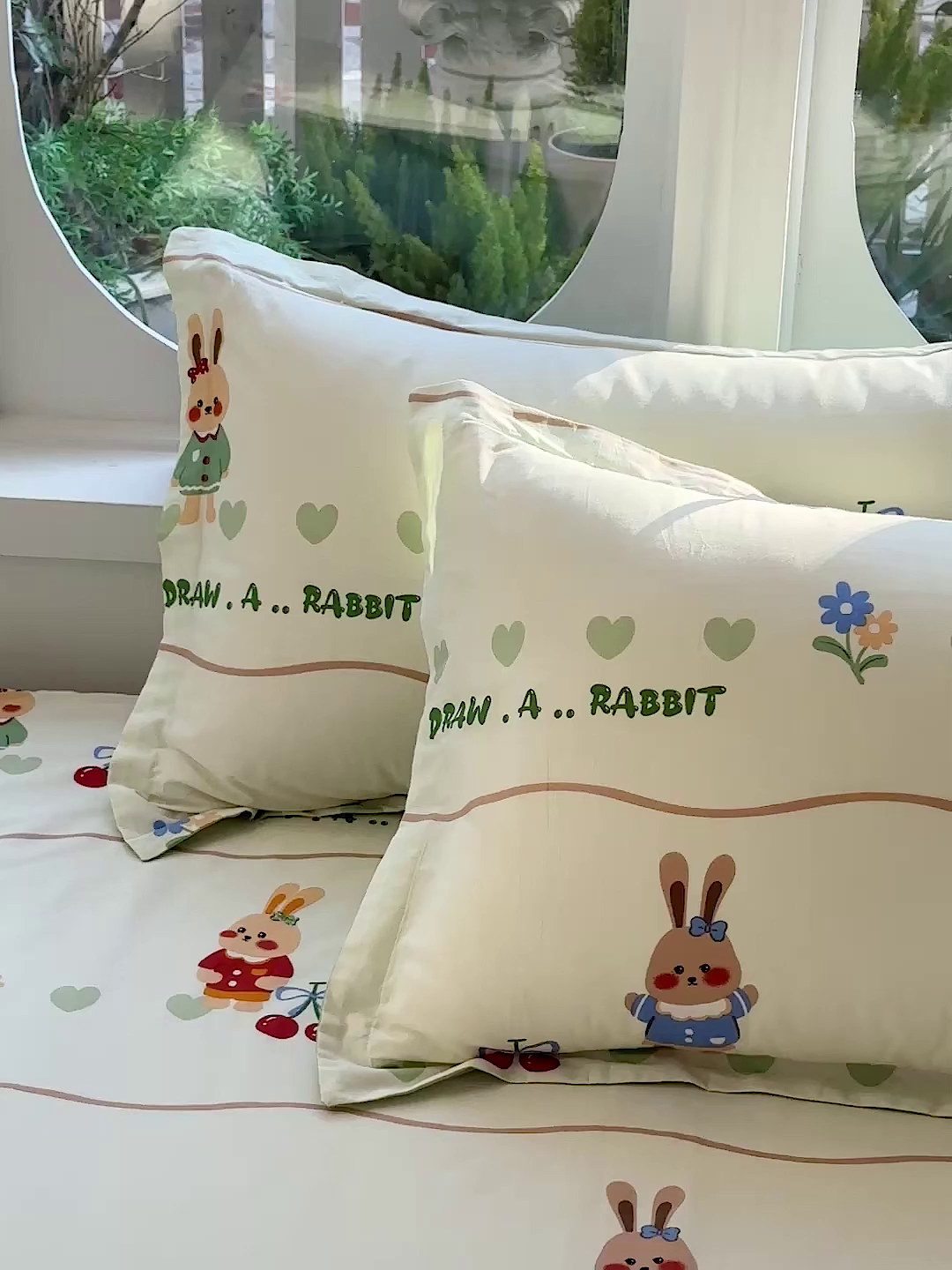 91家纺网 家纺一手货源 找家纺 恩泽家纺 2026春夏新款全棉纯棉12868印花四件套及单品系列-单枕套枕套单件 樱桃兔