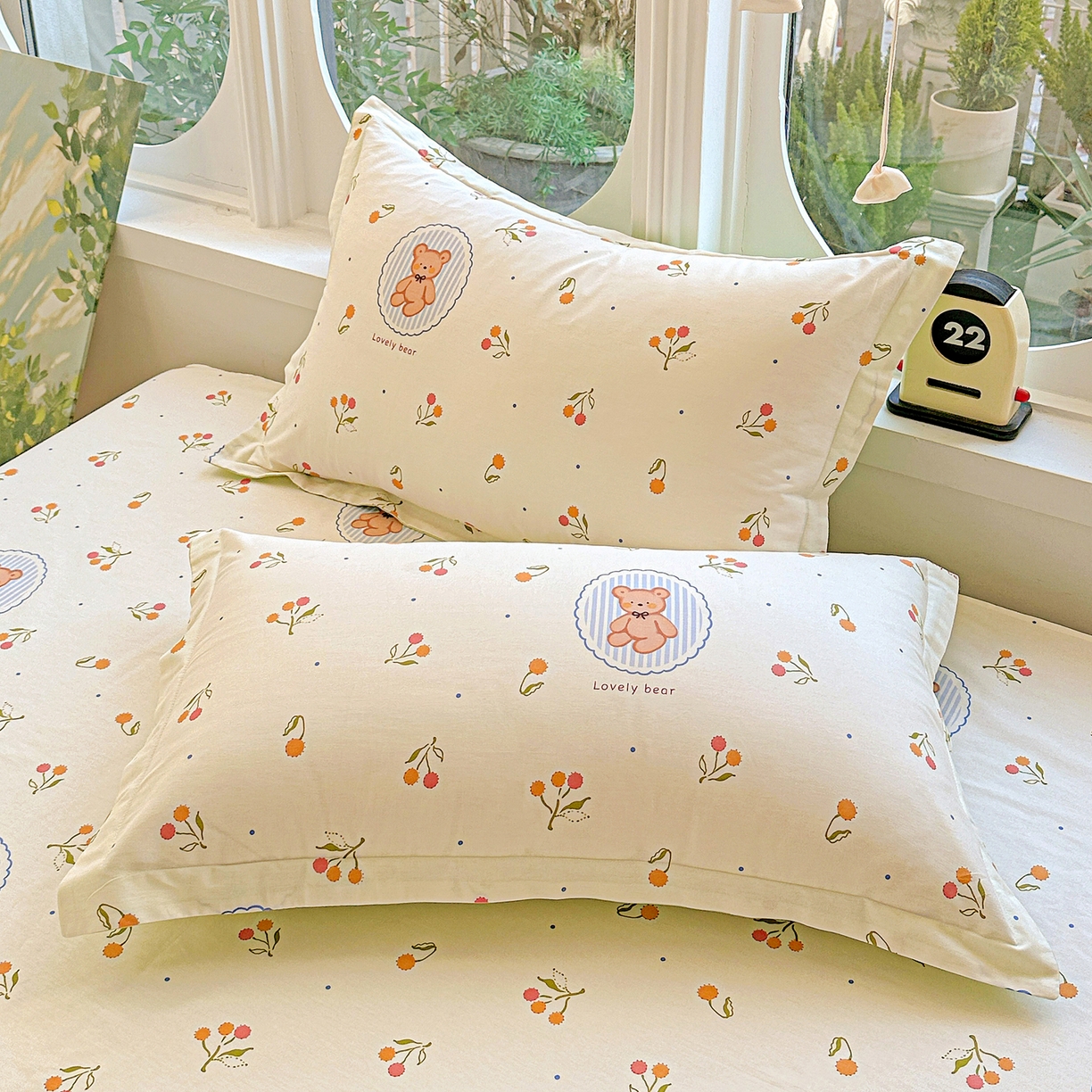 恩泽家纺 2026春夏新款全棉纯棉12868印花四件套及单品系列-单枕套枕套单件 樱桃小熊