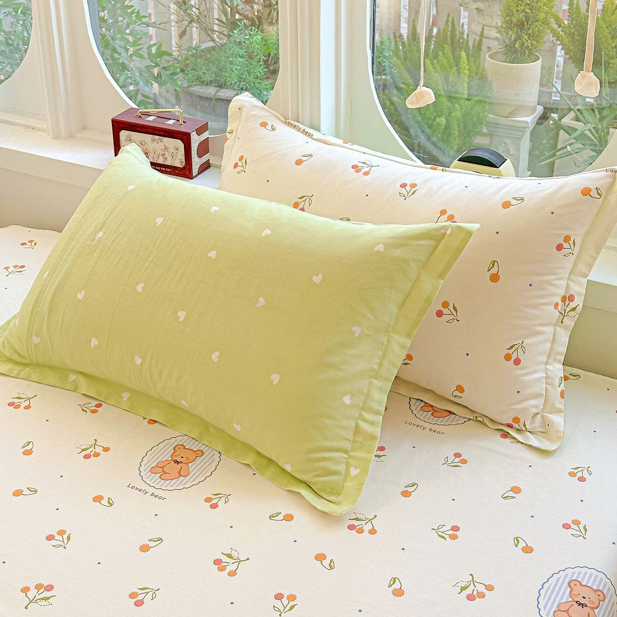 91家纺网 家纺一手货源 找家纺 恩泽家纺 2026春夏新款全棉纯棉12868印花四件套及单品系列-单枕套枕套单件 樱桃小熊