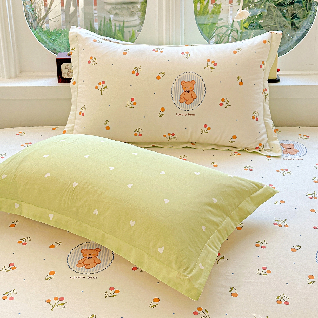 91家纺网 家纺一手货源 找家纺 恩泽家纺 2026春夏新款全棉纯棉12868印花四件套及单品系列-单枕套枕套单件 樱桃小熊