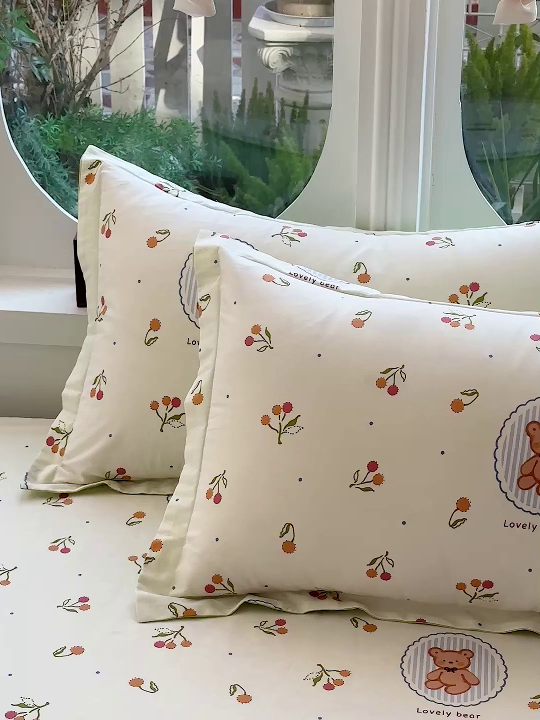 91家纺网 家纺一手货源 找家纺 恩泽家纺 2026春夏新款全棉纯棉12868印花四件套及单品系列-单枕套枕套单件 樱桃小熊