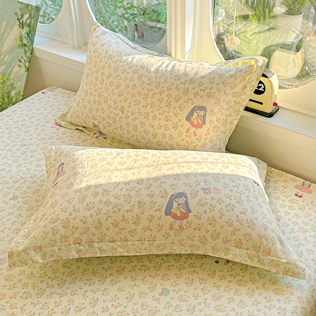 恩泽家纺 2026春夏新款全棉纯棉12868印花四件套及单品系列-单枕套枕套单件 宅宅女孩