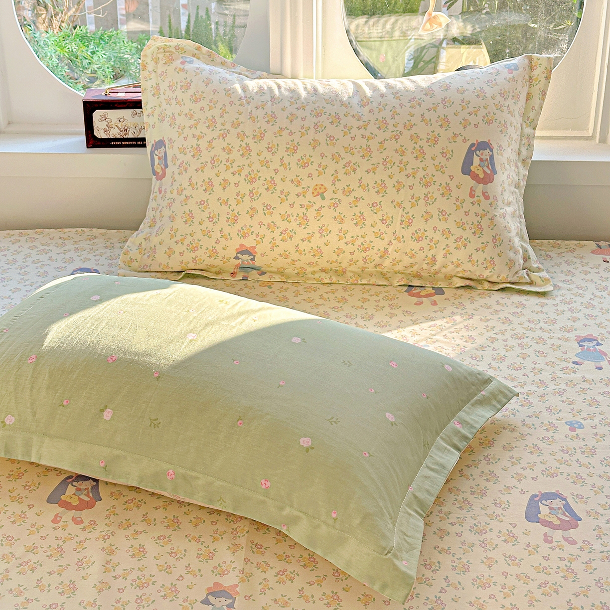 91家纺网 家纺一手货源 找家纺 恩泽家纺 2026春夏新款全棉纯棉12868印花四件套及单品系列-单枕套枕套单件 宅宅女孩