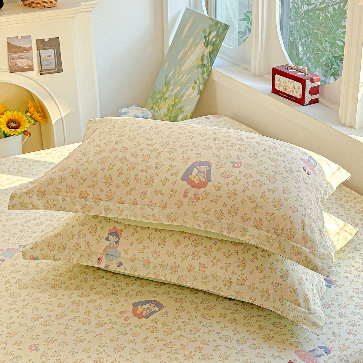 91家纺网 家纺一手货源 找家纺 恩泽家纺 2026春夏新款全棉纯棉12868印花四件套及单品系列-单枕套枕套单件 宅宅女孩