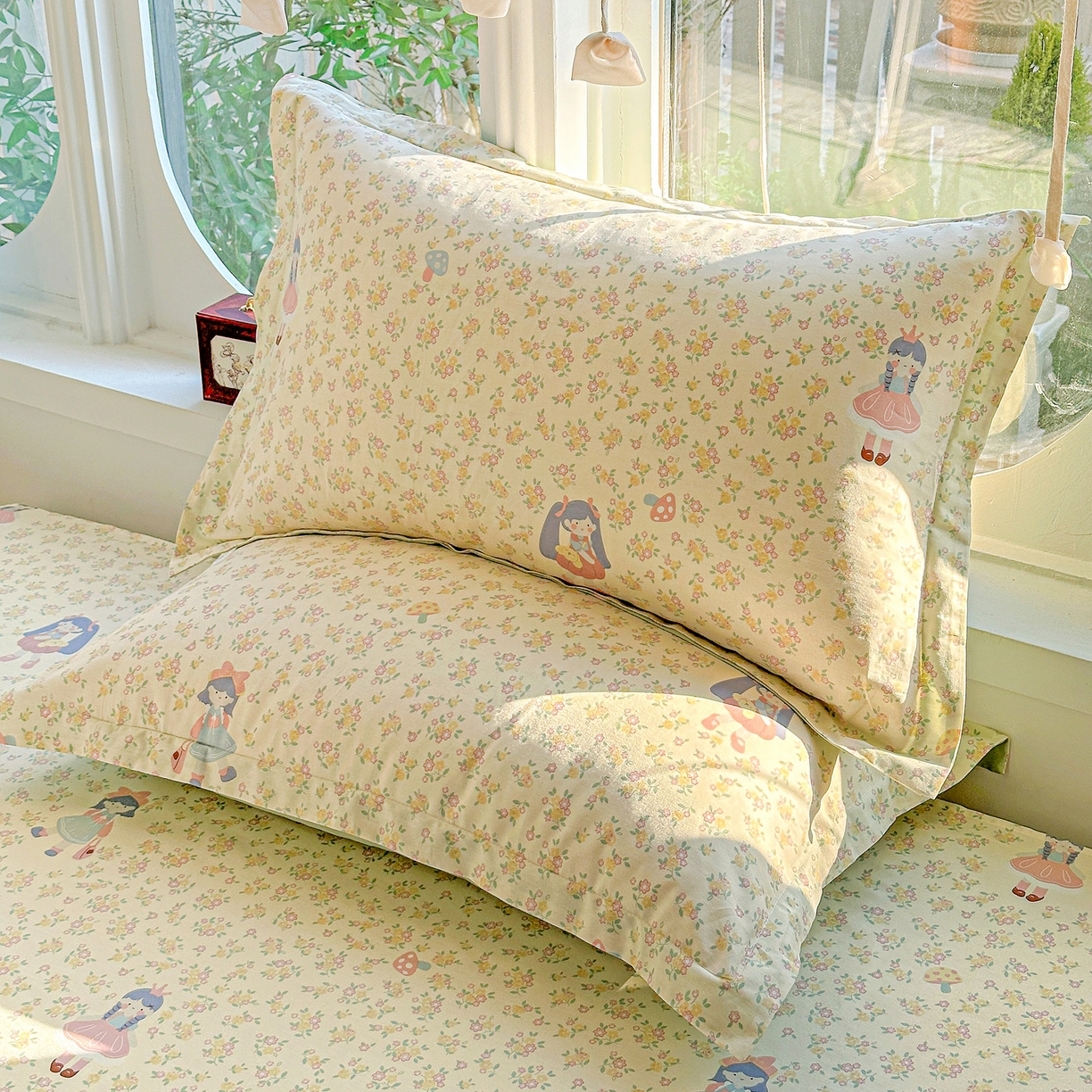 91家纺网 家纺一手货源 找家纺 恩泽家纺 2026春夏新款全棉纯棉12868印花四件套及单品系列-单枕套枕套单件 宅宅女孩