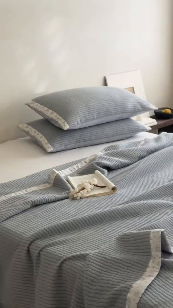 91家纺网 家纺一手货源 找家纺 （总）漫时光 2026新款全棉穿绳提花床盖-慢织