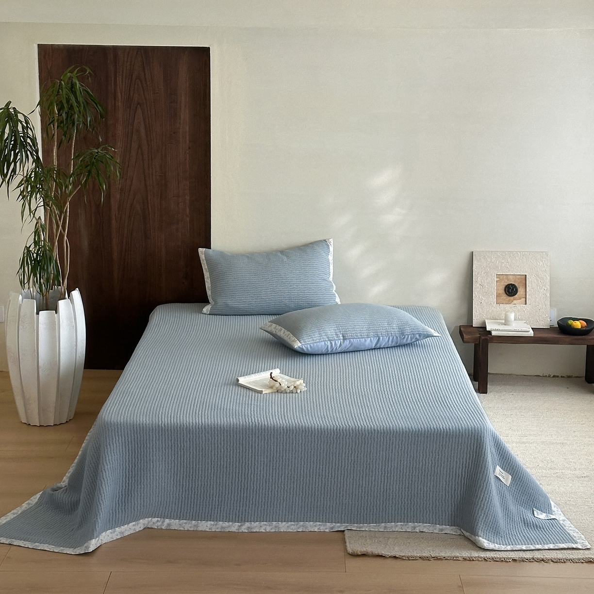 91家纺网 家纺一手货源 找家纺 （总）漫时光 2026新款全棉穿绳提花床盖-慢织