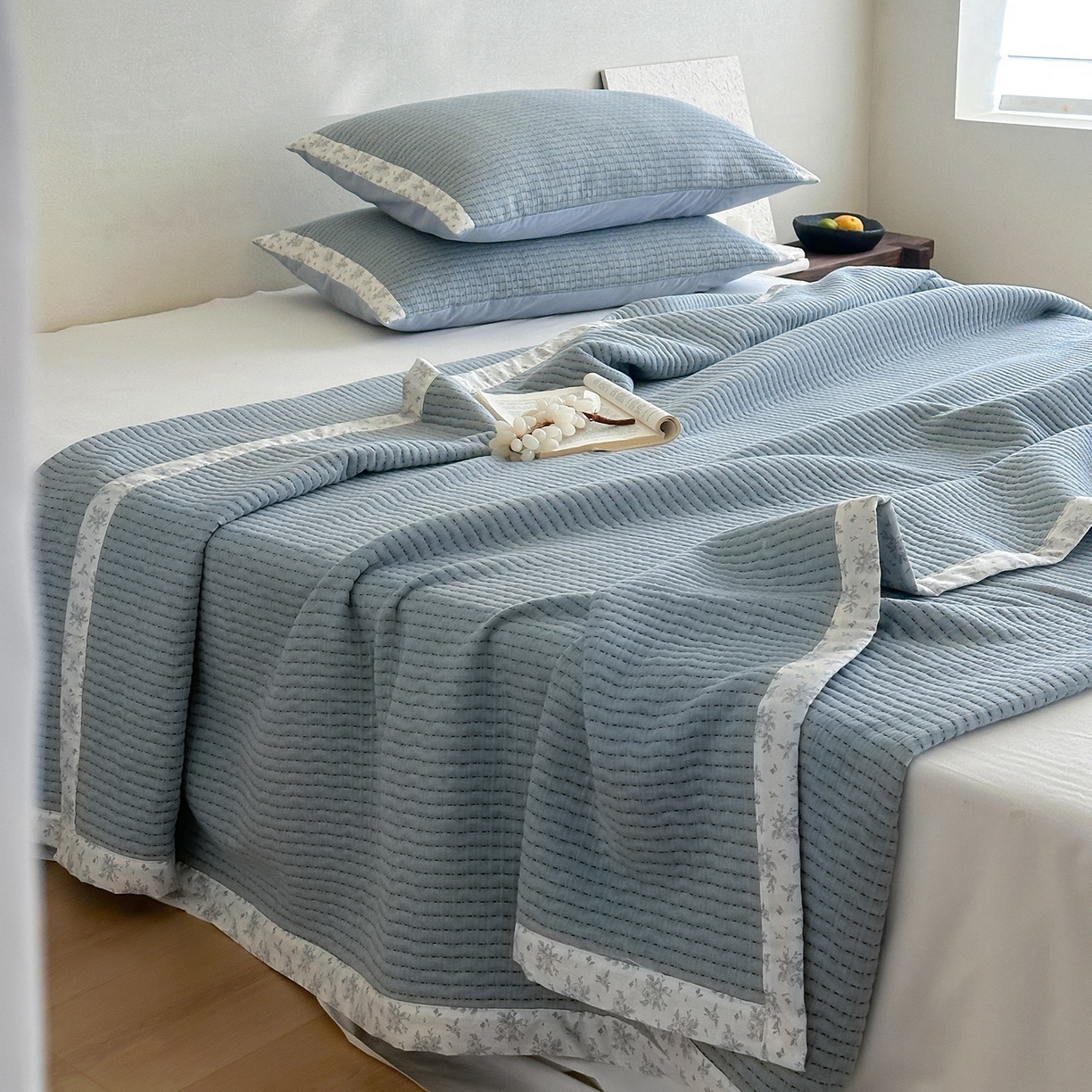 91家纺网 家纺一手货源 找家纺 （总）漫时光 2026新款全棉穿绳提花床盖-慢织