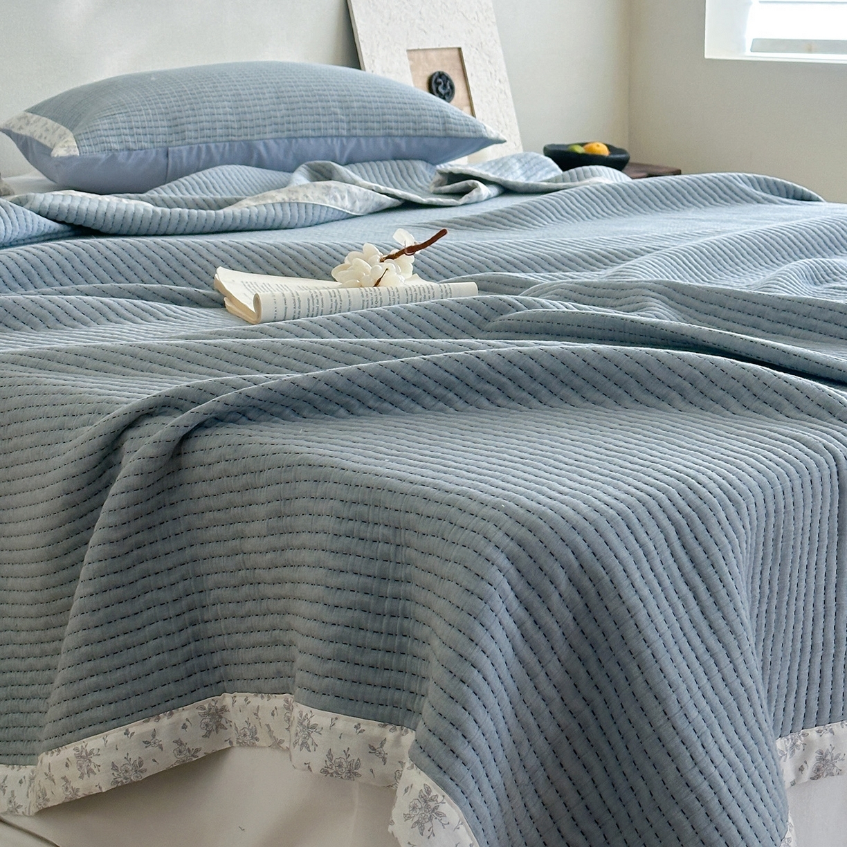 91家纺网 家纺一手货源 找家纺 （总）漫时光 2026新款全棉穿绳提花床盖-慢织