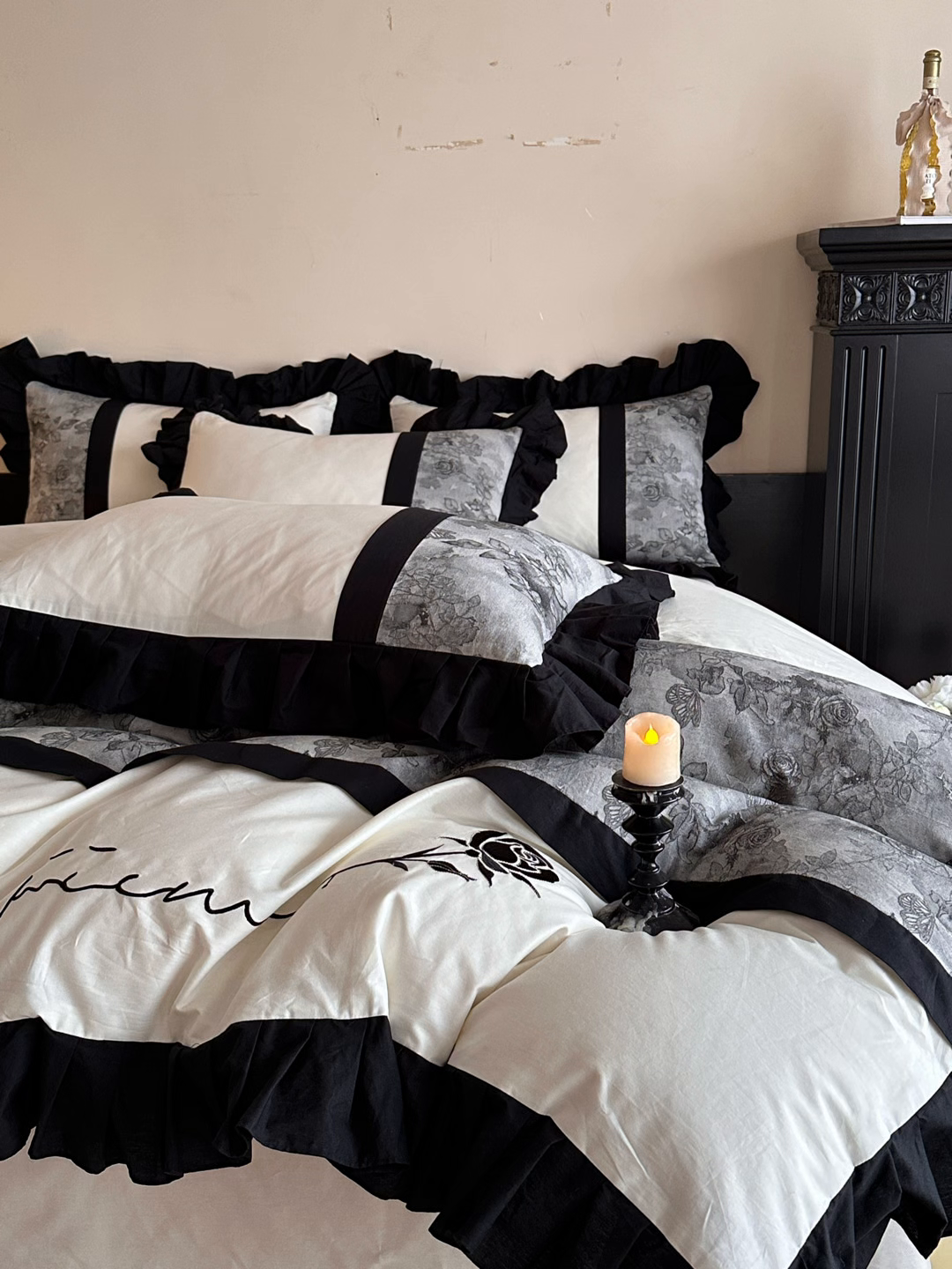 91家纺网 家纺一手货源 找家纺 （总）宇航家纺 2026春夏新款法式全棉纯棉拼接60s色织提花绣花四件套