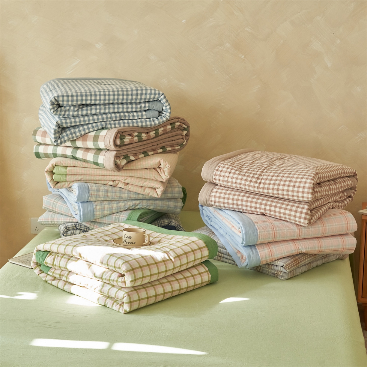 91家纺网 家纺一手货源 找家纺 （总）恒爱家纺 2026新款A类色织全棉水洗夏被四件套