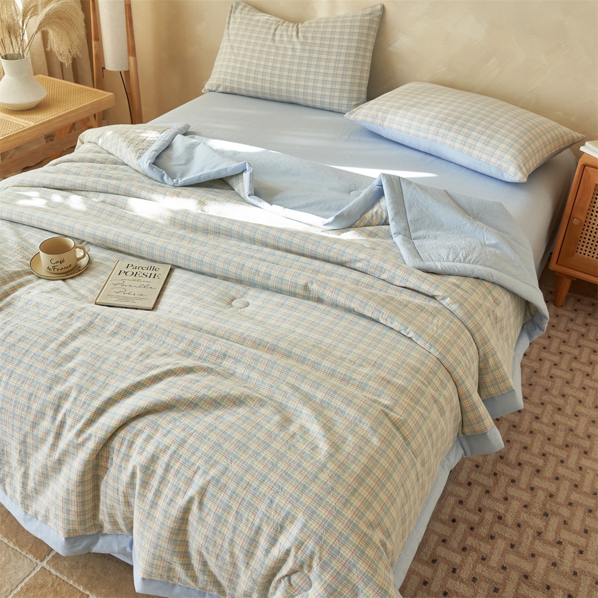 91家纺网 家纺一手货源 找家纺 恒爱家纺 2026新款A类色织全棉水洗夏被四件套 NLS春风-兰