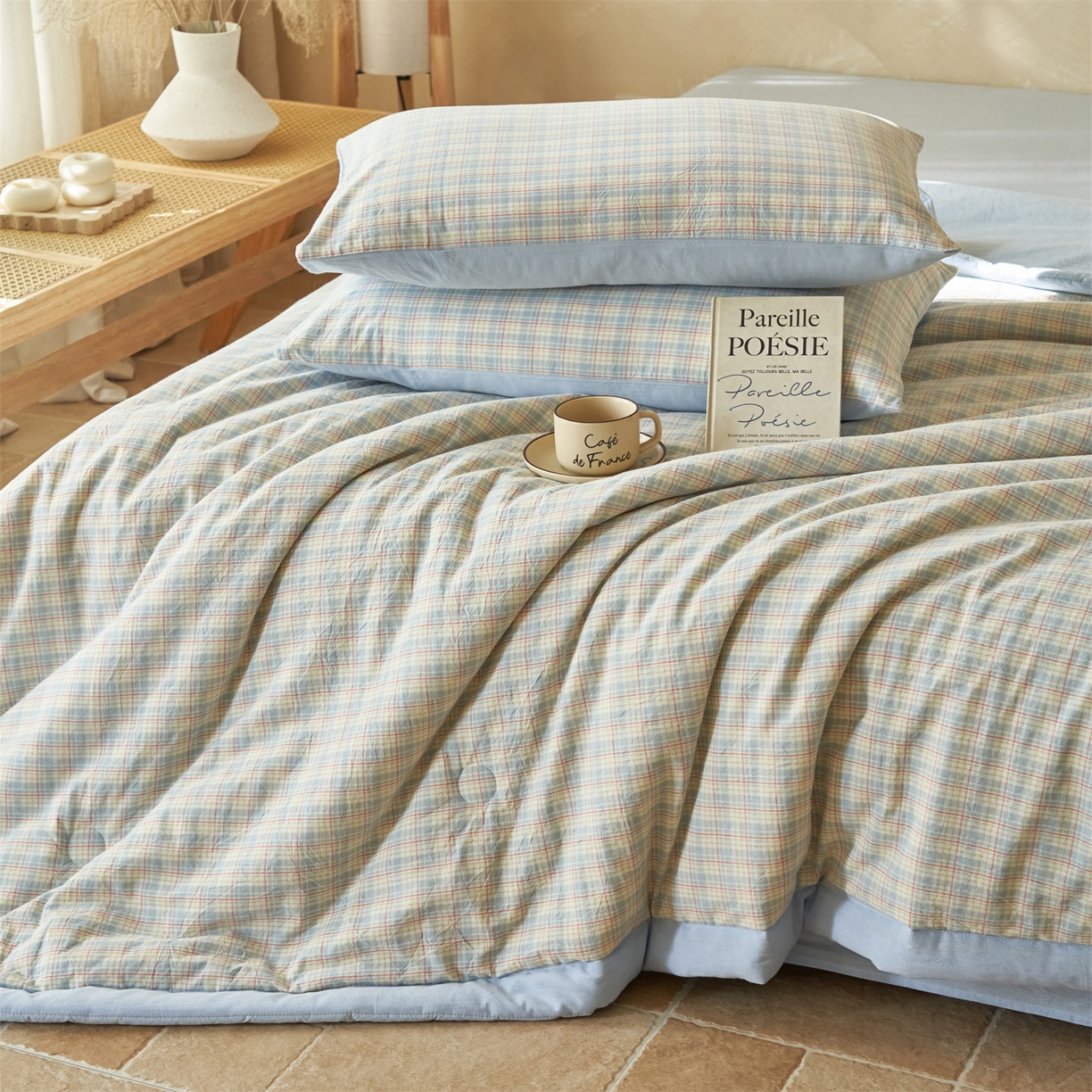 91家纺网 家纺一手货源 找家纺 恒爱家纺 2026新款A类色织全棉水洗夏被四件套 NLS春风-兰