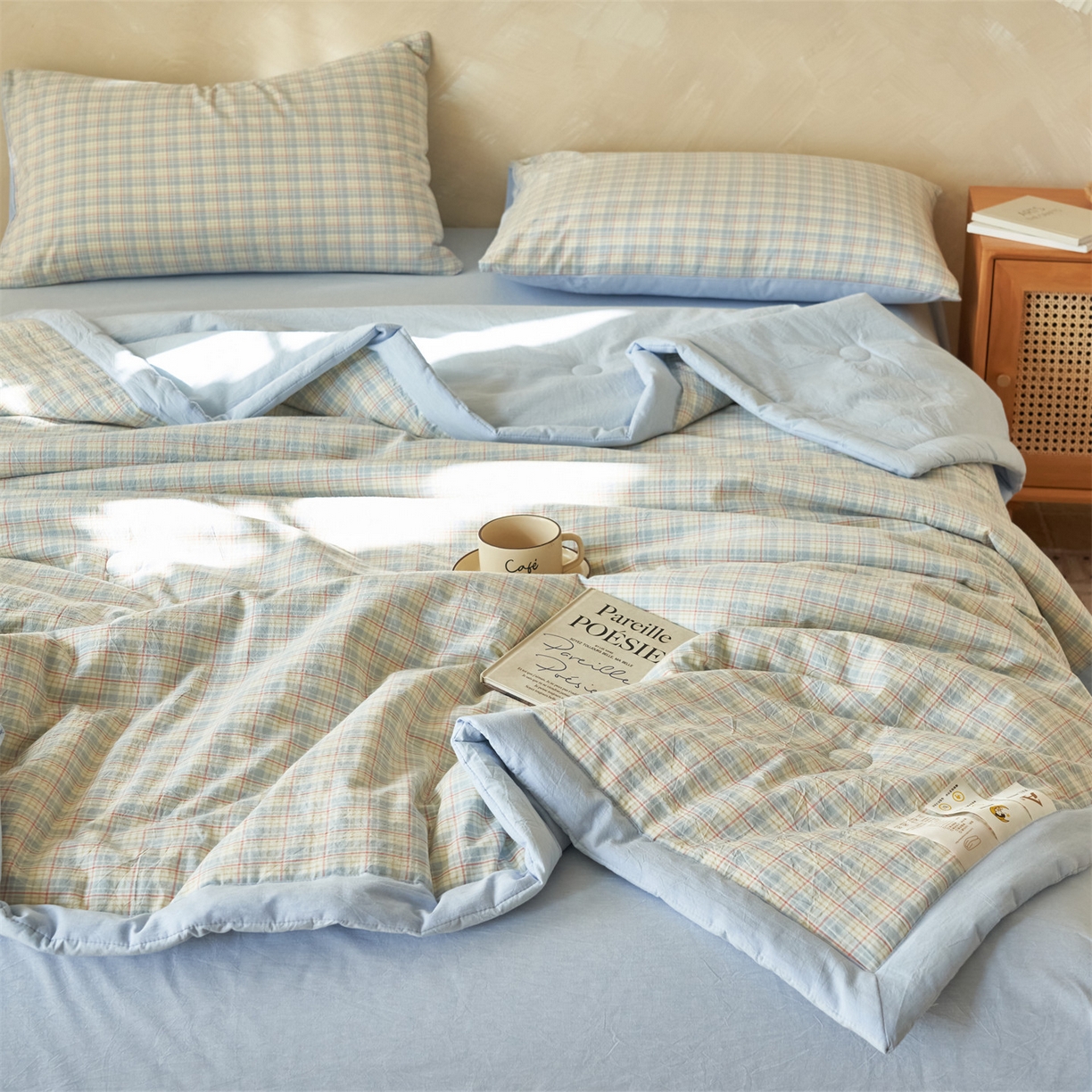 91家纺网 家纺一手货源 找家纺 恒爱家纺 2026新款A类色织全棉水洗夏被四件套 NLS春风-兰