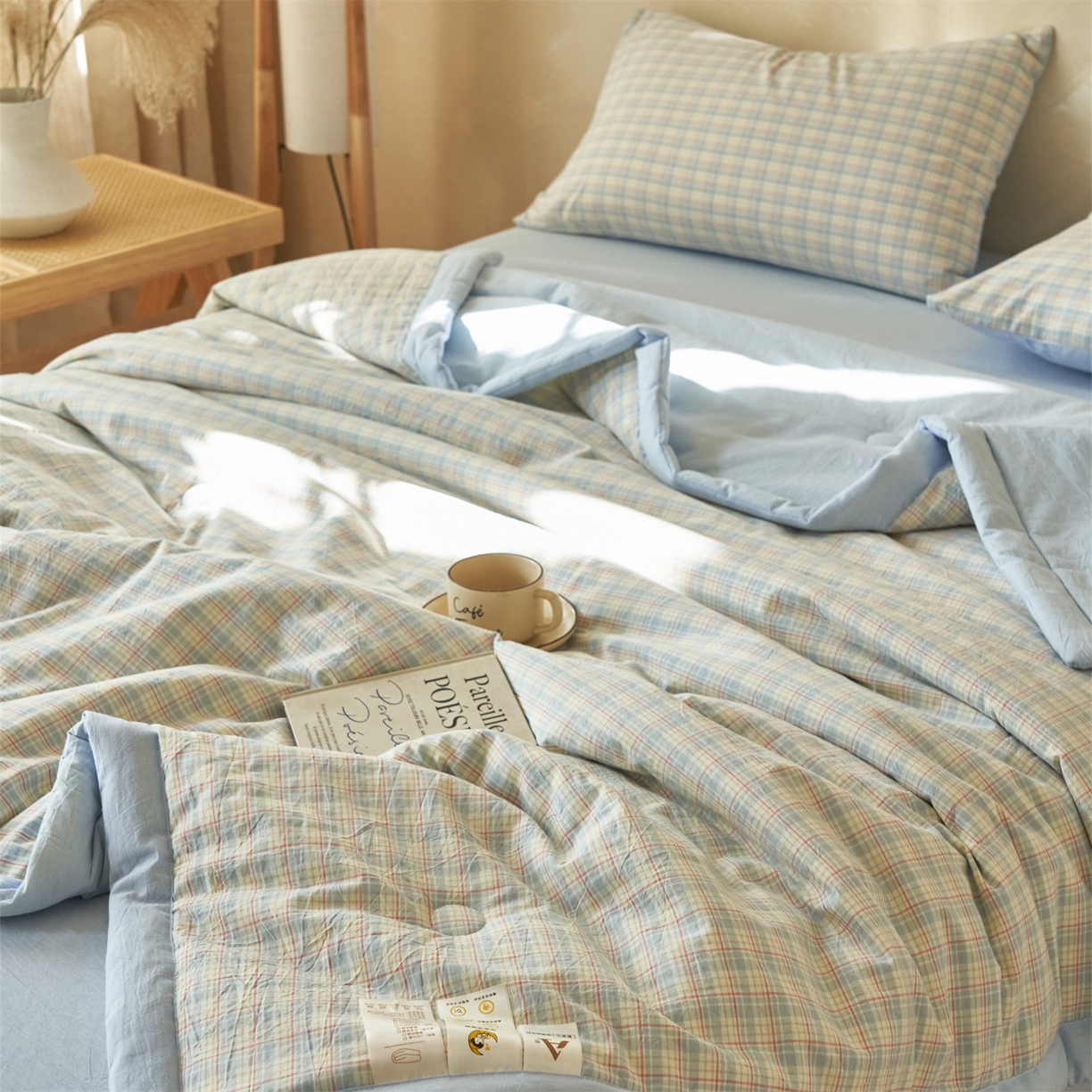 91家纺网 家纺一手货源 找家纺 恒爱家纺 2026新款A类色织全棉水洗夏被四件套 NLS春风-兰