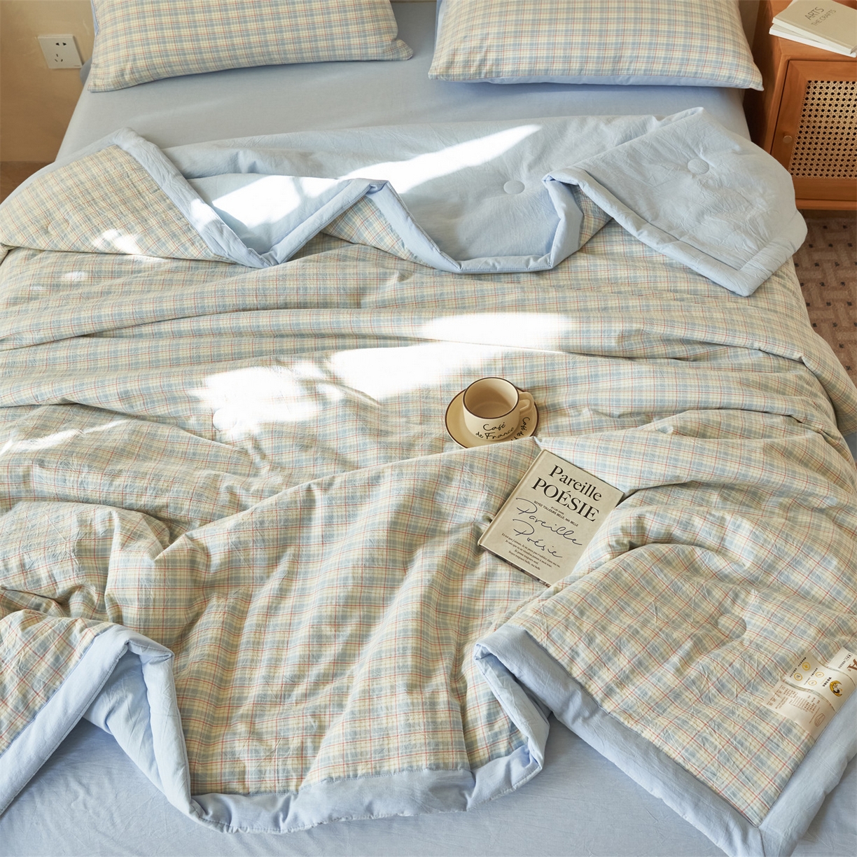 91家纺网 家纺一手货源 找家纺 恒爱家纺 2026新款A类色织全棉水洗夏被四件套 NLS春风-兰