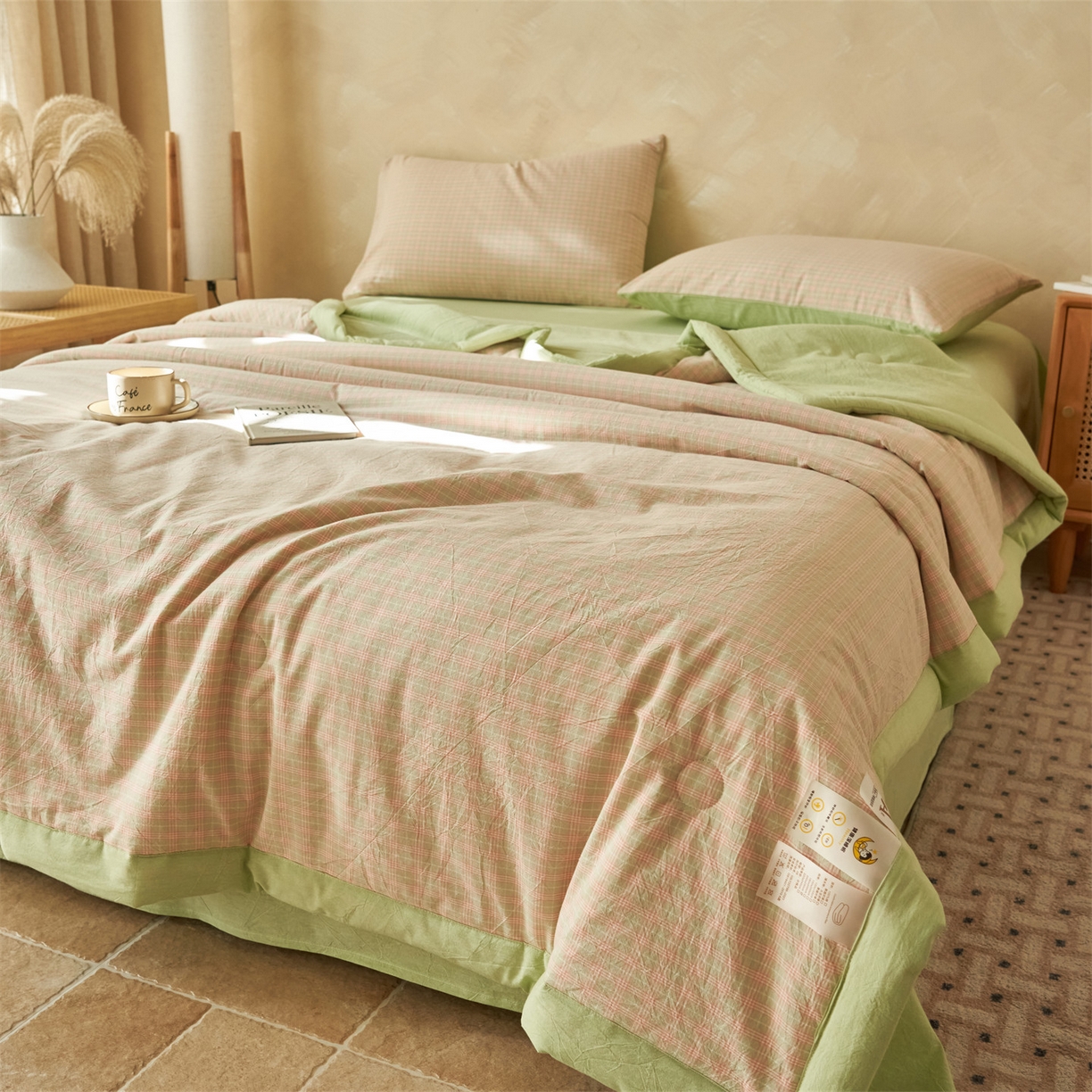 91家纺网 家纺一手货源 找家纺 恒爱家纺 2026新款A类色织全棉水洗夏被四件套 NLS春野-玉