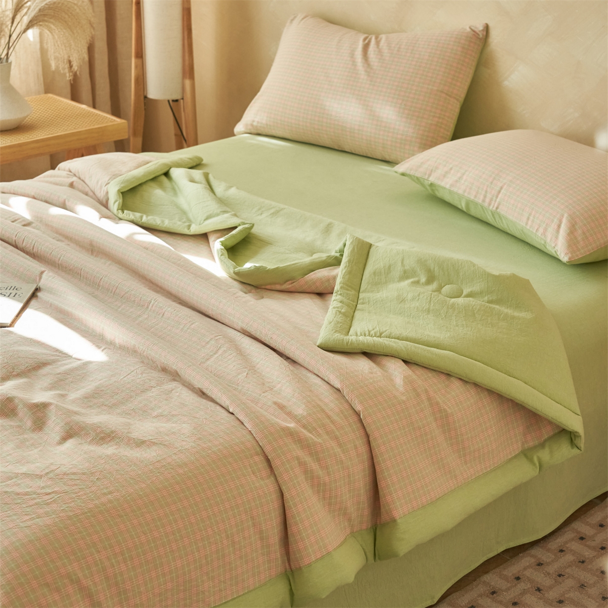91家纺网 家纺一手货源 找家纺 恒爱家纺 2026新款A类色织全棉水洗夏被四件套 NLS春野-玉