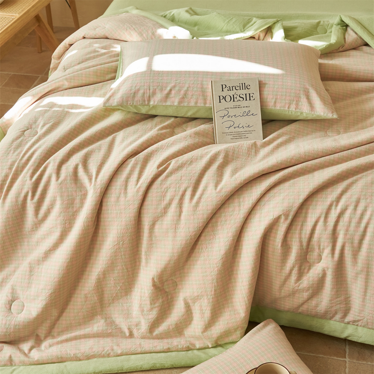 91家纺网 家纺一手货源 找家纺 恒爱家纺 2026新款A类色织全棉水洗夏被四件套 NLS春野-玉