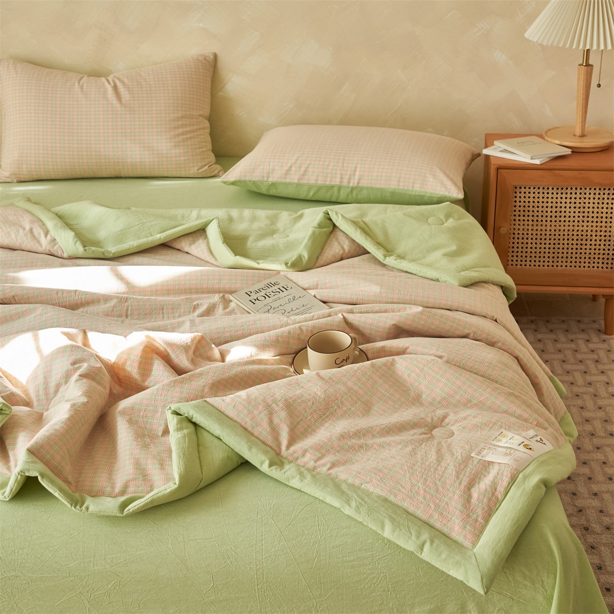 91家纺网 家纺一手货源 找家纺 恒爱家纺 2026新款A类色织全棉水洗夏被四件套 NLS春野-玉