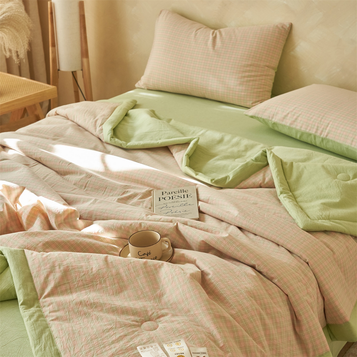 91家纺网 家纺一手货源 找家纺 恒爱家纺 2026新款A类色织全棉水洗夏被四件套 NLS春野-玉