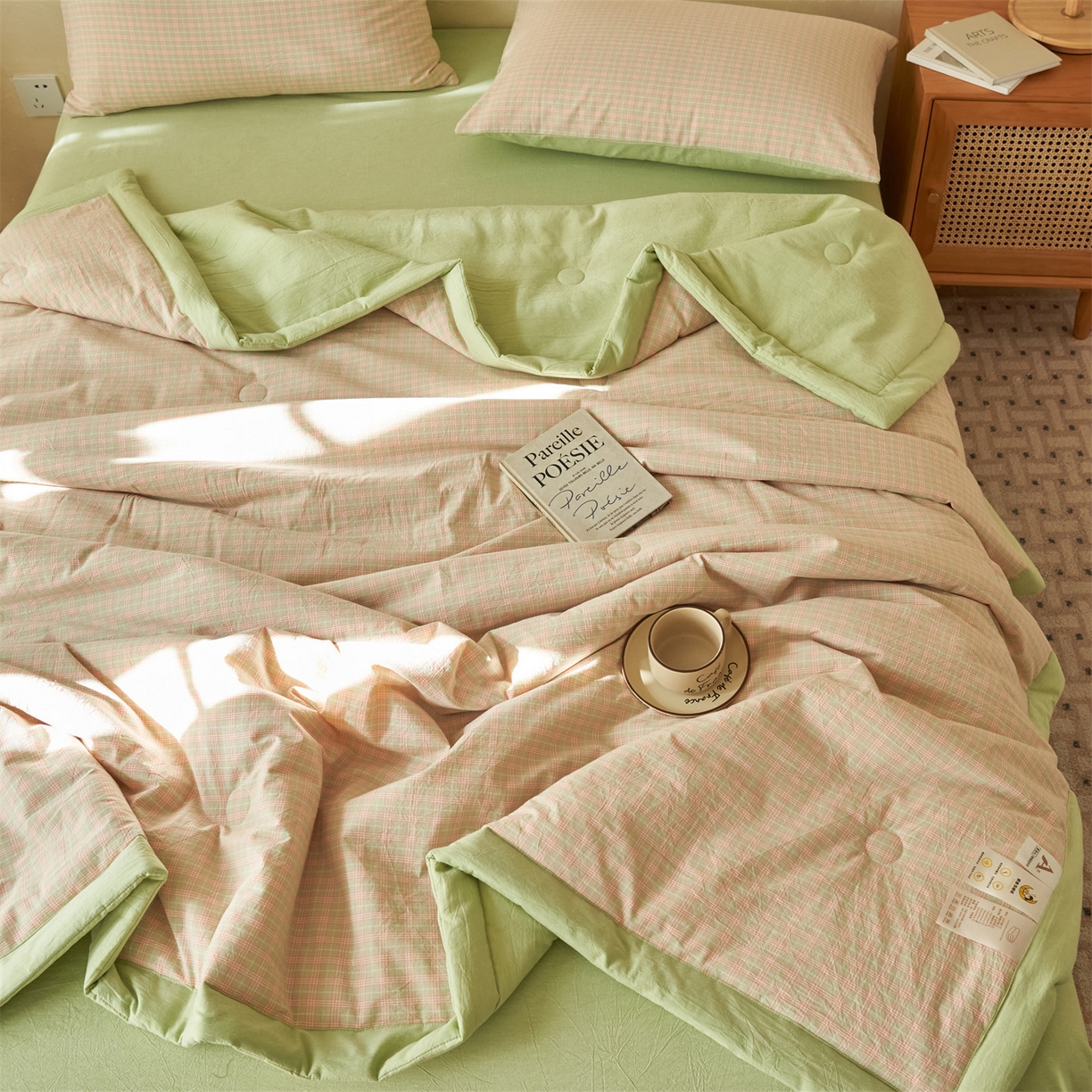 91家纺网 家纺一手货源 找家纺 恒爱家纺 2026新款A类色织全棉水洗夏被四件套 NLS春野-玉