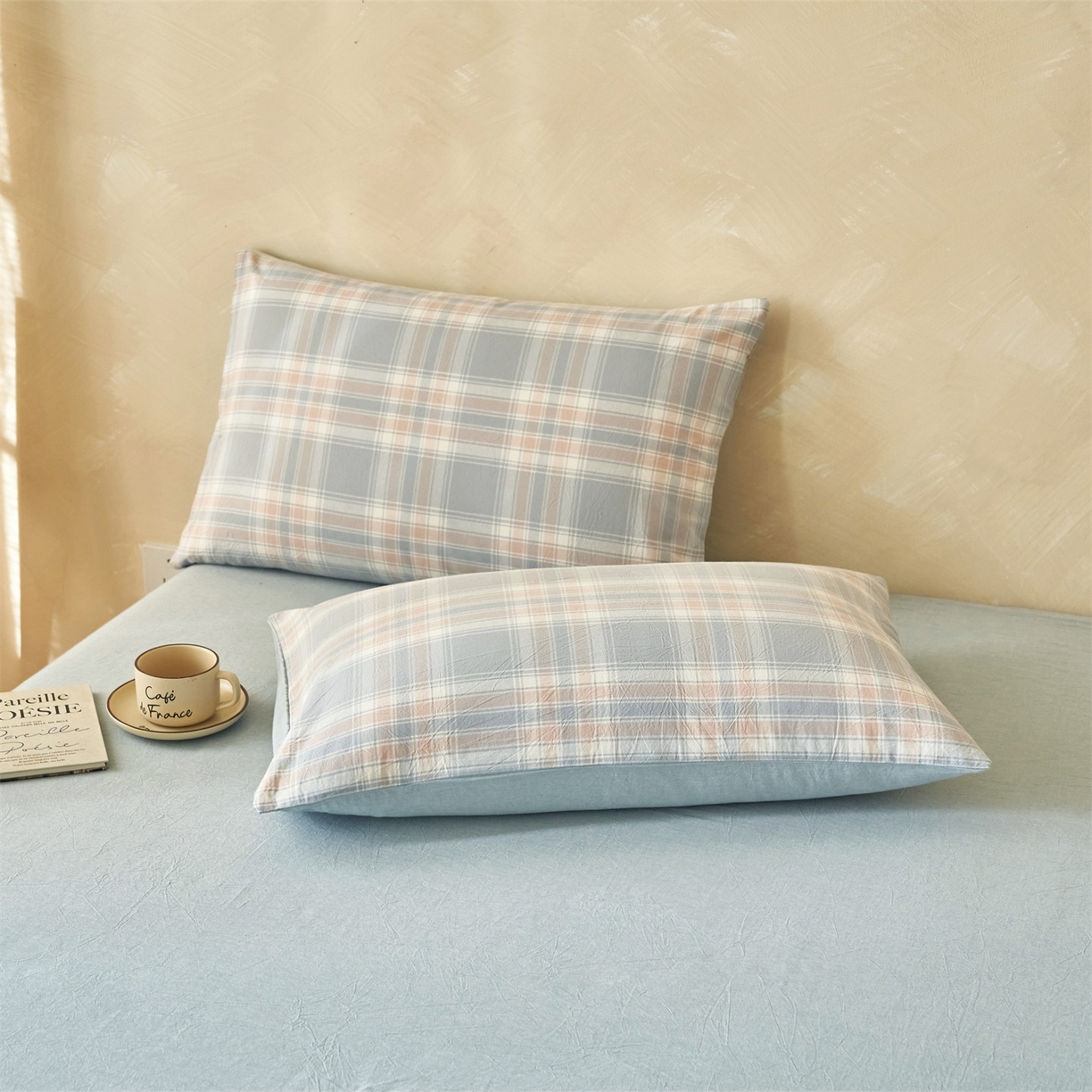 91家纺网 家纺一手货源 找家纺 恒爱家纺 2026新款A类色织全棉水洗夏被四件套 NLS娇气-蓝