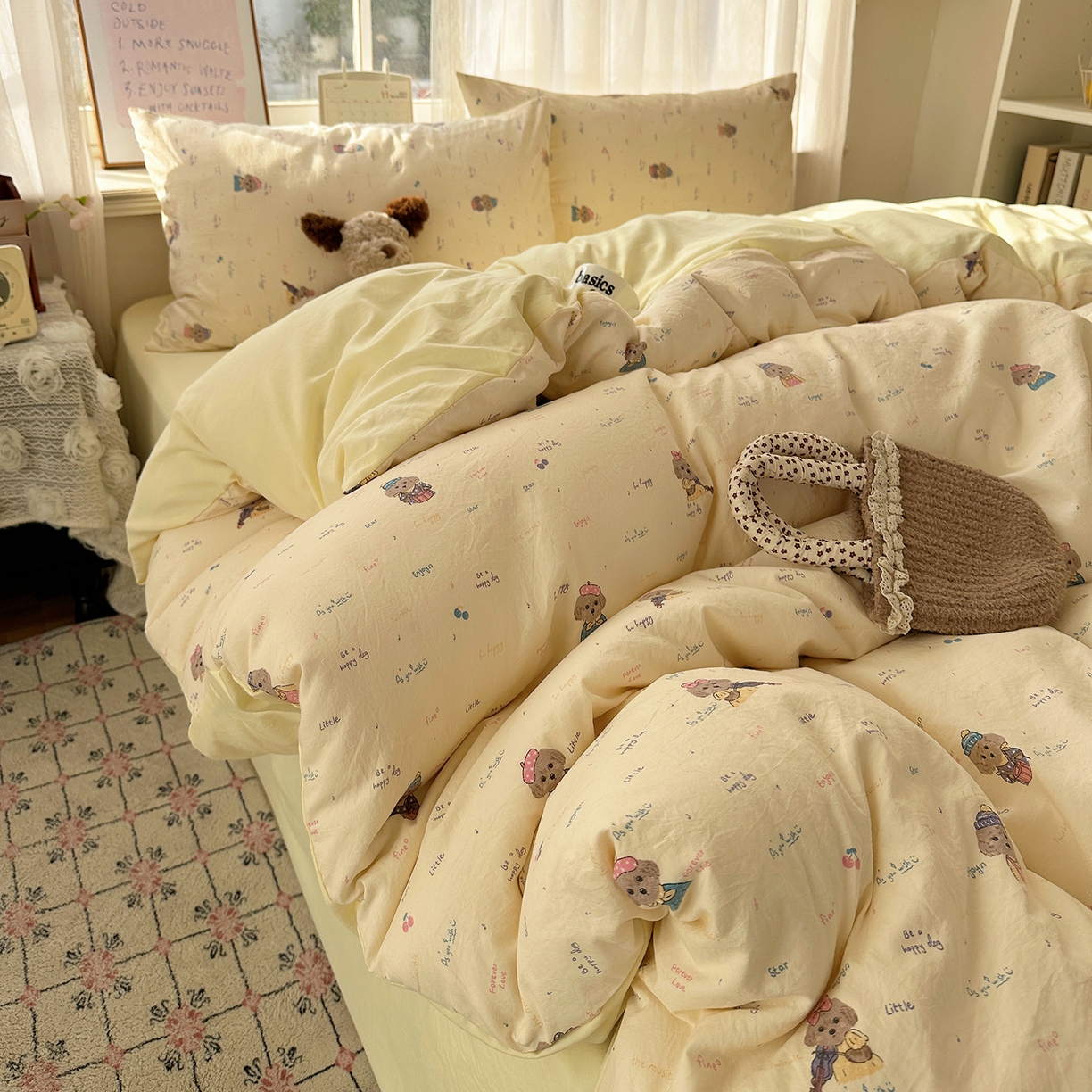 91家纺网 家纺一手货源 找家纺 （总）初夏家纺 2026 古法仿棉水洗四件套A类被罩床单三件套床上用品卡通可爱【提供买家秀】