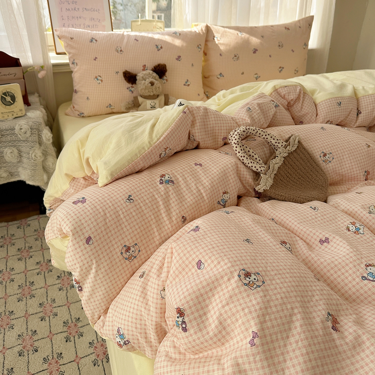 91家纺网 家纺一手货源 找家纺 （总）初夏家纺 2026 古法仿棉水洗四件套A类被罩床单三件套床上用品卡通可爱【提供买家秀】