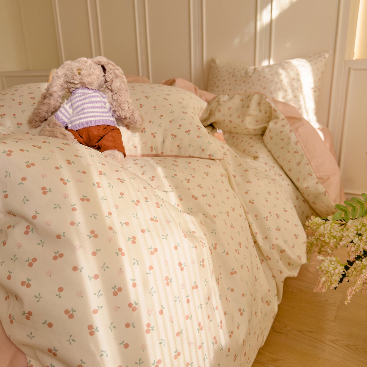 91家纺网 家纺一手货源 找家纺 DoDo 兜兜 2026新款全棉纯棉小碎花单被套被套单件单品被套（可定做尺寸） 奶冻樱桃-粉