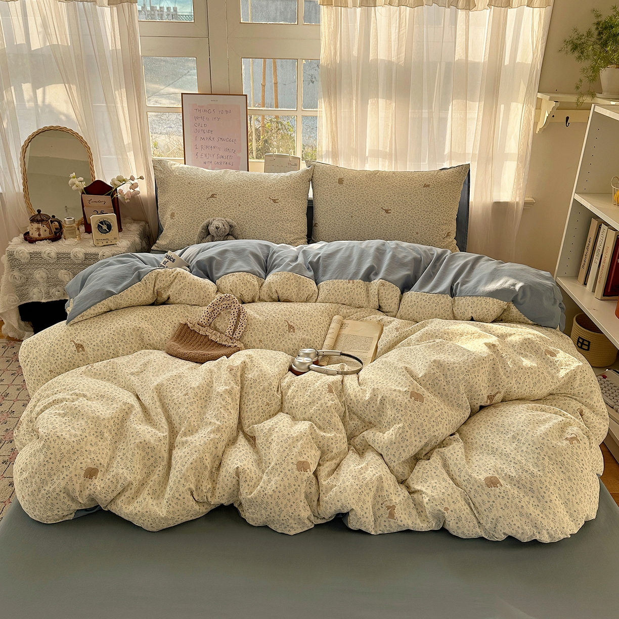 91家纺网 家纺一手货源 找家纺 （总）初夏家纺 2026 古法仿棉水洗四件套A类被罩床单三件套床上用品卡通可爱【提供买家秀】