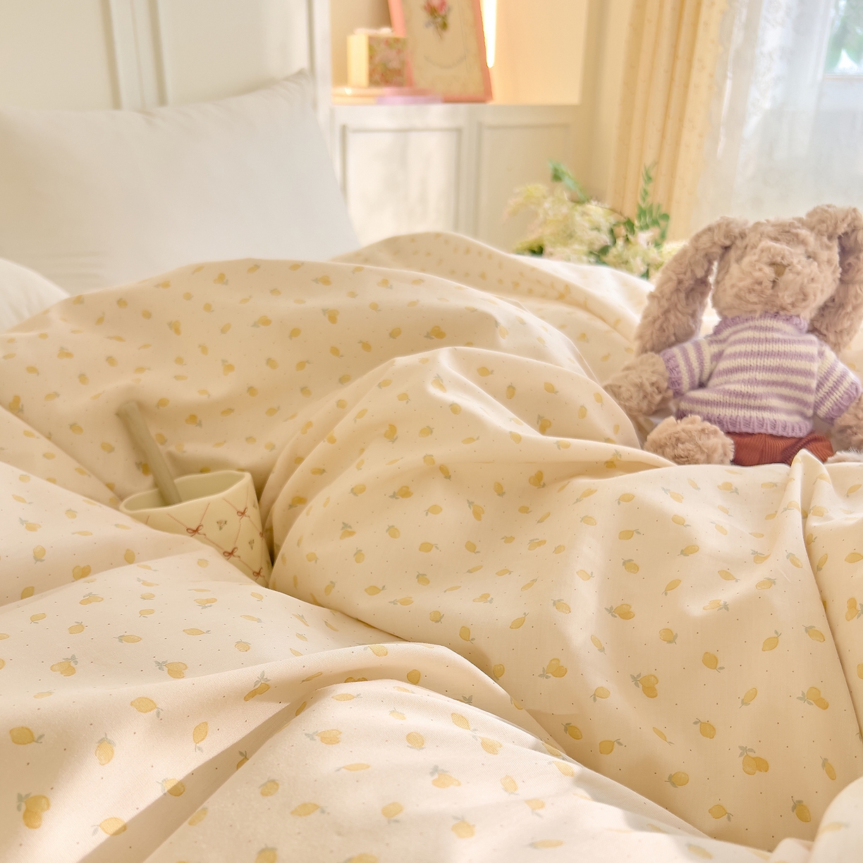 91家纺网 家纺一手货源 找家纺 DoDo 兜兜 2026新款全棉纯棉小碎花单被套被套单件单品被套（可定做尺寸） 柠檬蜜茶